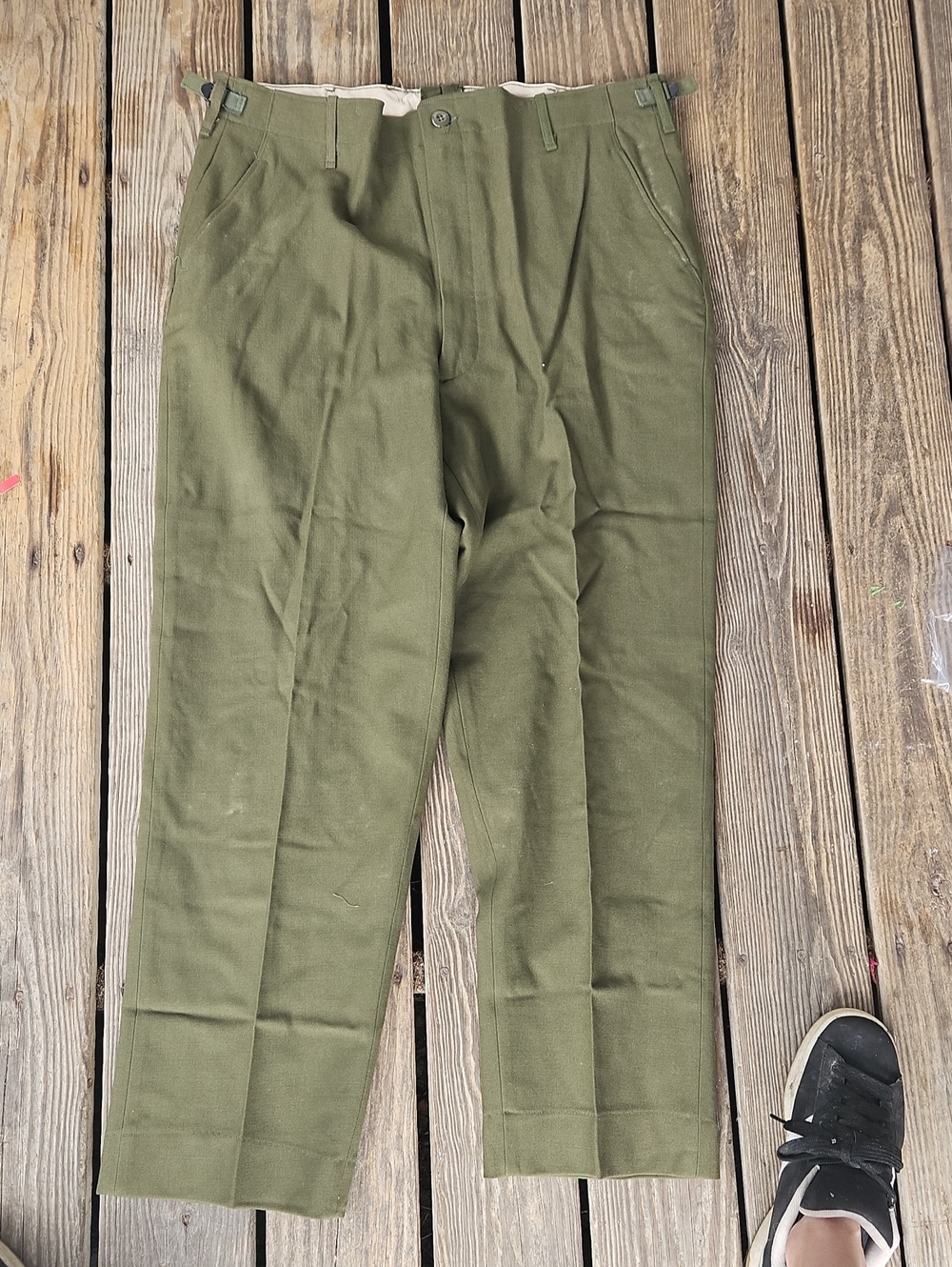 Men's Olive Green Straight-Leg Pants 100% Wool